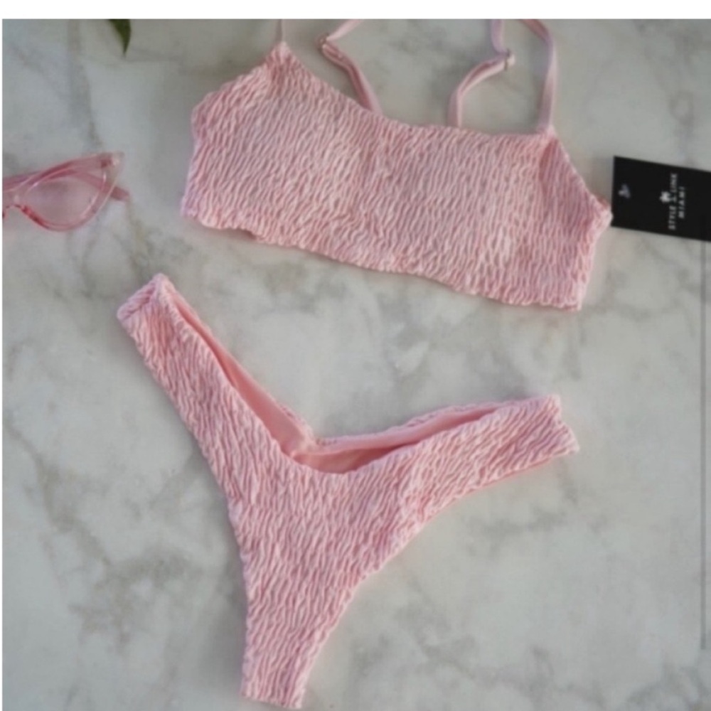 NWT S Pink Scrunch Brazilian bikini Style Link Miami
 extra cheeky  thong